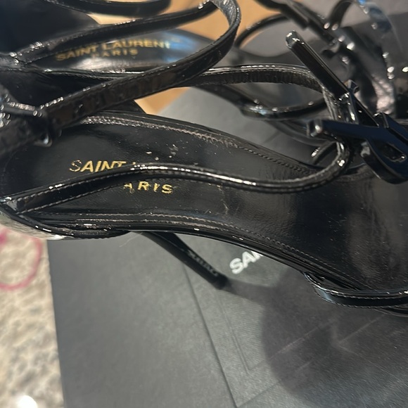 Saint Laurent Glossy Black Strappy Heels - Picture 5 of 17